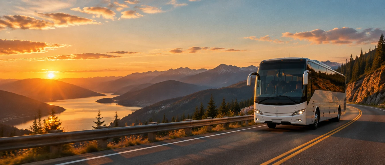 Passenger motor coach on the highway
