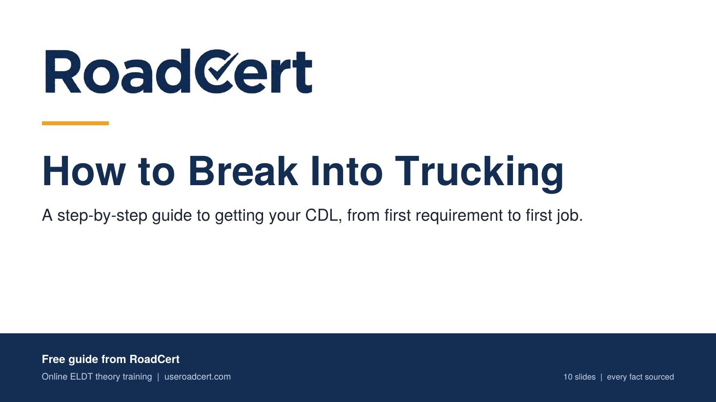 Cover of the RoadCert guide on how to break into trucking
